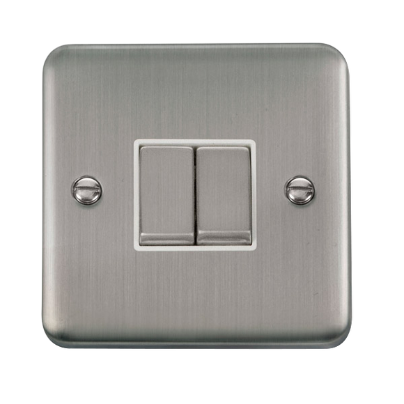 Click® Scolmore Deco Plus® DPSS412WH 10AX Ingot 2 Gang 2 Way Plate Switch  Stainless Steel White Insert