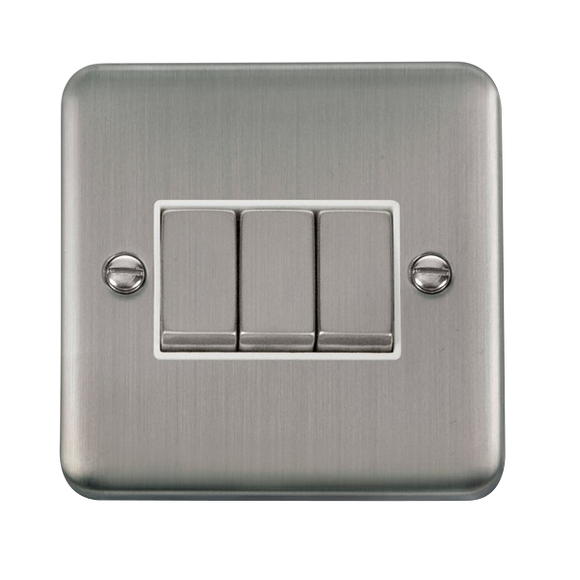 Click® Scolmore Deco Plus® DPSS413WH 10AX Ingot 3 Gang 2 Way Plate Switch  Stainless Steel White Insert