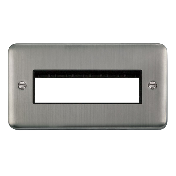 Click® Scolmore Deco Plus® DPSS426BK 2 Gang MiniGrid® Unfurnished Plate - 6 In-Line Apertures  Stainless Steel Black Insert