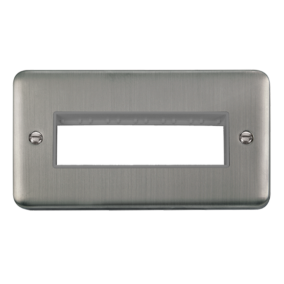 Click® Scolmore Deco Plus® DPSS426GY 2 Gang MiniGrid® Unfurnished Plate - 6 In-Line Apertures  Stainless Steel Grey Insert
