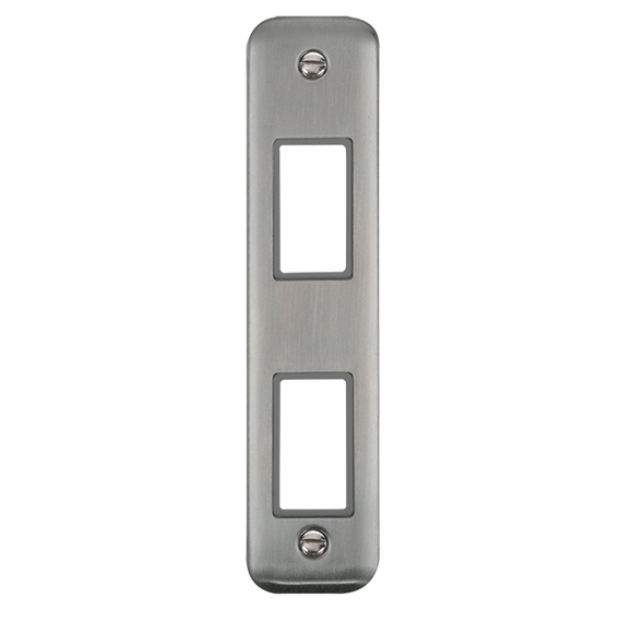 Click® Scolmore Deco Plus® DPSS472GY 2 Gang MiniGrid® Unfurnished Architrave Plate - 2 Apertures  Stainless Steel Grey Insert