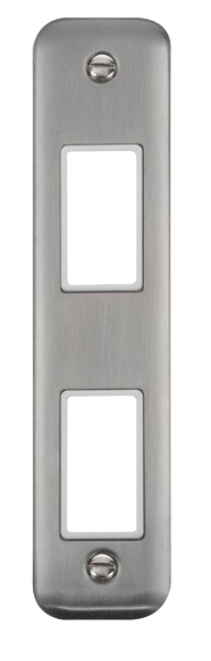 Click® Scolmore Deco Plus® DPSS472WH 2 Gang MiniGrid® Unfurnished Architrave Plate - 2 Apertures Stainless Steel White Insert
