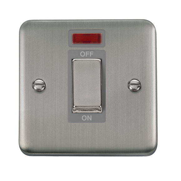 Click® Scolmore Deco Plus® DPSS501GY 45A Ingot 1 Gang DP Switch With Neon  Stainless Steel Grey Insert