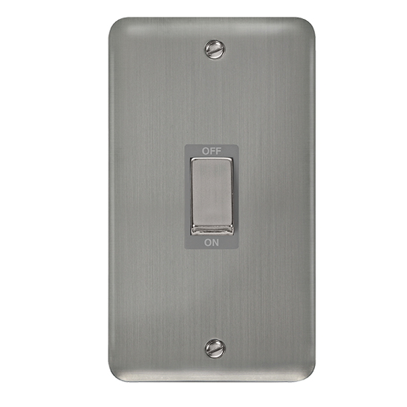 Click® Scolmore Deco Plus® DPSS502GY 45A Ingot 2 Gang DP Switch  Stainless Steel Grey Insert