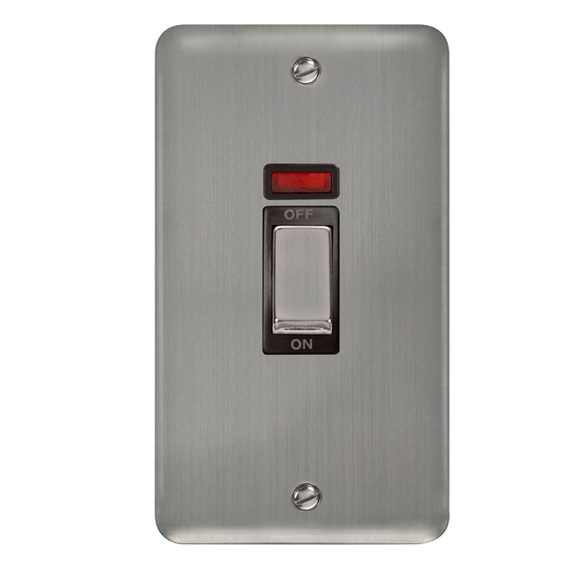 Click® Scolmore Deco Plus® DPSS503BK 45A Ingot 2 Gang DP Switch With Neon Stainless Steel Black Insert