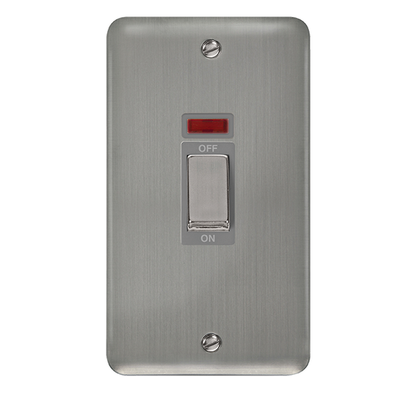 Click® Scolmore Deco Plus® DPSS503GY 45A Ingot 2 Gang DP Switch With Neon Stainless Steel Grey Insert