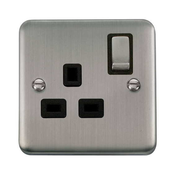 Click® Scolmore Deco Plus® DPSS535BK 13A Ingot 1 Gang DP Switched Socket  Stainless Steel Black Insert