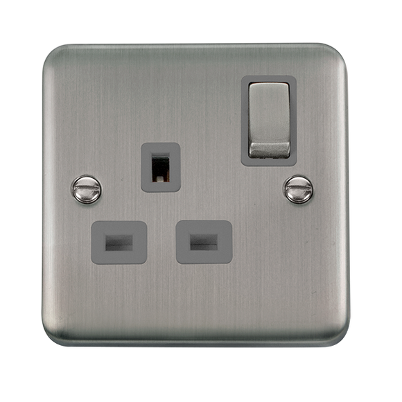 Click® Scolmore Deco Plus® DPSS535GY 13A Ingot 1 Gang DP Switched Socket  Stainless Steel Grey Insert