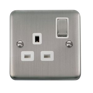 Click® Scolmore Deco Plus® DPSS535WH 13A Ingot 1 Gang DP Switched Socket  Stainless Steel White Insert