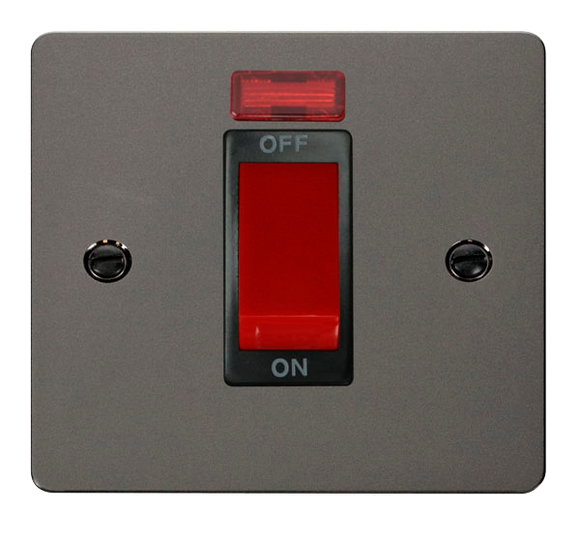 Click® Scolmore Define® FPBN201BK 45A 1 Gang DP Switch With Neon Black Nickel Black Insert