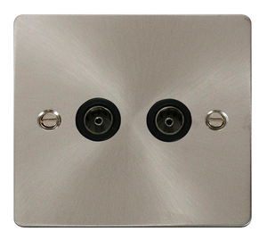 Click® Scolmore Define® FPBS066BK Twin Coaxial Outlet Brushed Stainless Black Insert