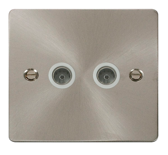 Click® Scolmore Define® FPBS066WH Twin Coaxial Outlet Brushed Stainless White Insert