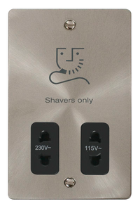 Click® Scolmore Define® FPBS100BK 115/230V Dual Voltage Shaver Socket Brushed Stainless Black Insert