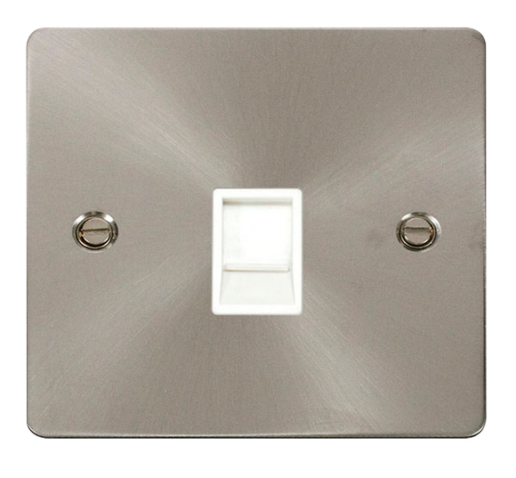 Click® Scolmore Define® FPBS115WH Single RJ11 (Irish/US) Outlet Brushed Stainless White Insert