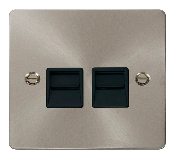 Click® Scolmore Define® FPBS121BK Twin Telephone Outlet - Master  Brushed Stainless Black Insert