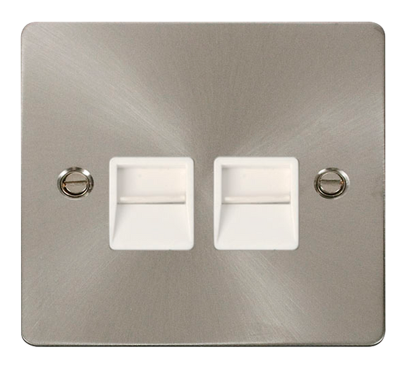 Click® Scolmore Define® FPBS121WH Twin Telephone Outlet - Master  Brushed Stainless White Insert