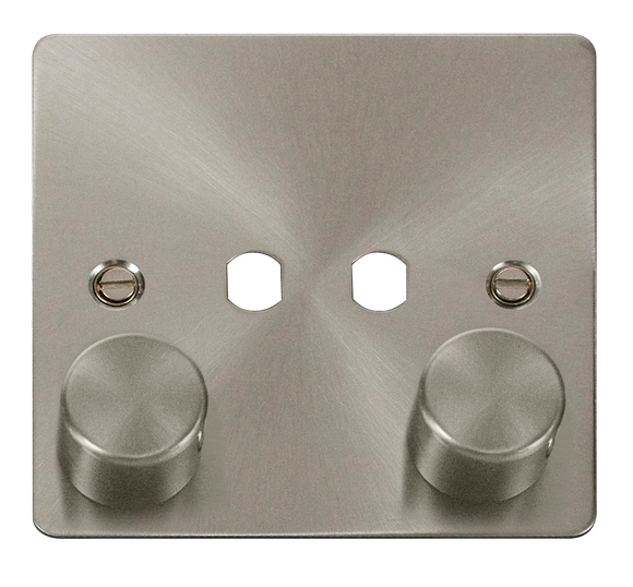Click® Scolmore Define® FPBS152PL 2 Gang Dimmer Plate & Knobs (800W Max) - 2 Apertures Brushed Stainless  Insert