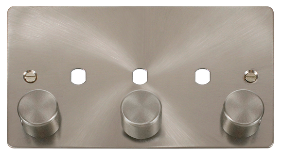 Click® Scolmore Define® FPBS153PL 3 Gang Dimmer Plate & Knobs (1200W Max) - 3 Apertures Brushed Stainless  Insert