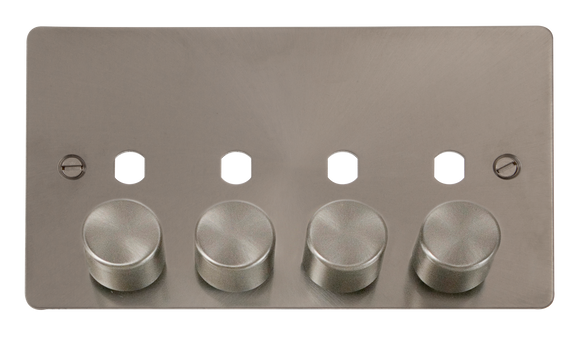 Click® Scolmore Define® FPBS154PL 4 Gang Dimmer Plate & Knobs (1600W Max) - 4 Apertures Brushed Stainless  Insert