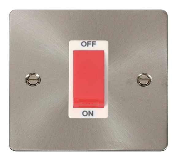 Click® Scolmore Define® FPBS200WH 45A 1 Gang DP Switch Brushed Stainless White Insert