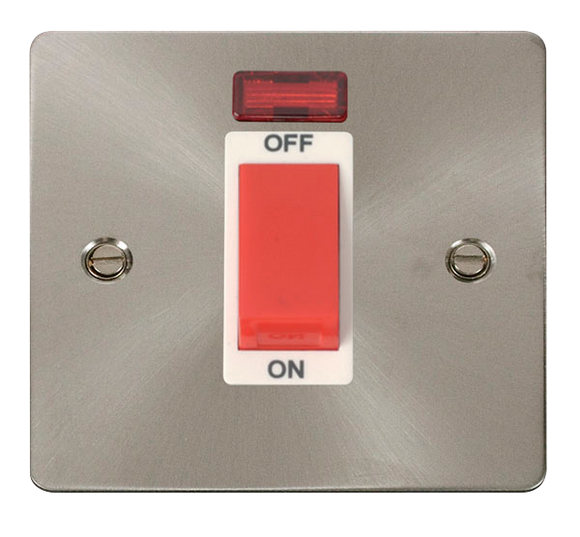 Click® Scolmore Define® FPBS201WH 45A 1 Gang DP Switch With Neon Brushed Stainless White Insert