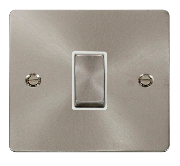 Click® Scolmore Define® FPBS411WH 10AX Ingot 1 Gang 2 Way Plate Switch Brushed Stainless White Insert
