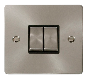 Click® Scolmore Define® FPBS412BK 10AX Ingot 2 Gang 2 Way Plate Switch Brushed Stainless Black Insert
