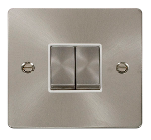 Click® Scolmore Define® FPBS412WH 10AX Ingot 2 Gang 2 Way Plate Switch Brushed Stainless White Insert