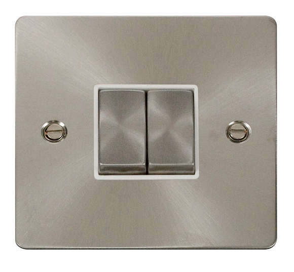 Click® Scolmore Define® FPBS412WH 10AX Ingot 2 Gang 2 Way Plate Switch Brushed Stainless White Insert