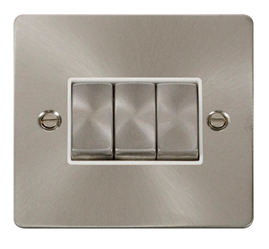 Click® Scolmore Define® FPBS413WH 10AX Ingot 3 Gang 2 Way Plate Switch Brushed Stainless White Insert