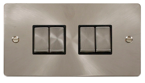Click® Scolmore Define® FPBS414BK 10AX Ingot 4 Gang 2 Way Plate Switch Brushed Stainless Black Insert