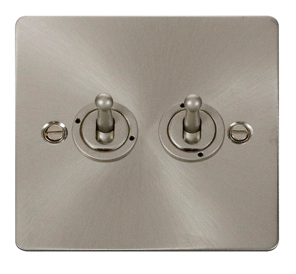 Click® Scolmore Define® FPBS422 10AX 2 Gang 2 Way Toggle Switch Brushed Stainless  Insert