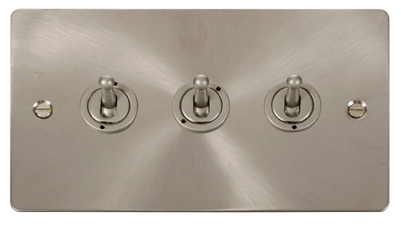 Click® Scolmore Define® FPBS423 10AX 3 Gang 2 Way Toggle Switch Brushed Stainless  Insert