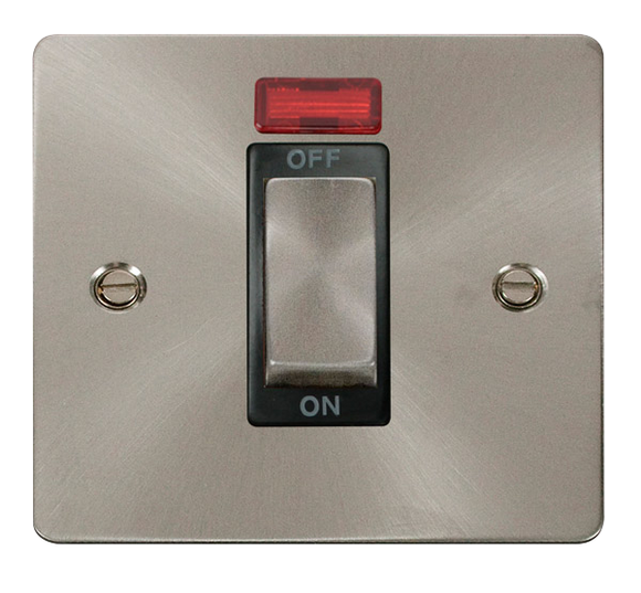Click® Scolmore Define® FPBS501BK 45A Ingot 1 Gang DP Switch With Neon Brushed Stainless Black Insert