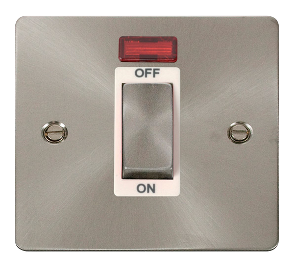 Click® Scolmore Define® FPBS501WH 45A Ingot 1 Gang DP Switch With Neon Brushed Stainless White Insert