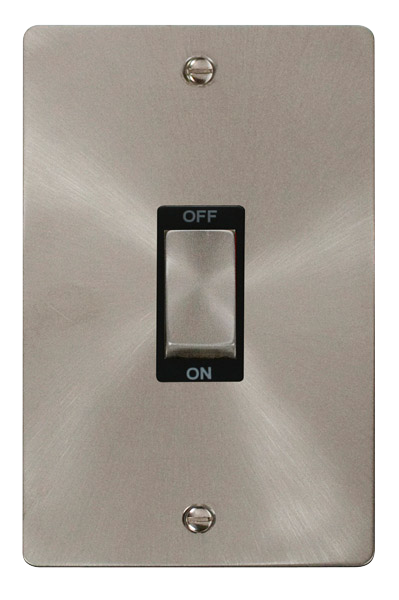 Click® Scolmore Define® FPBS502BK 45A Ingot 2 Gang DP Switch Brushed Stainless Black Insert