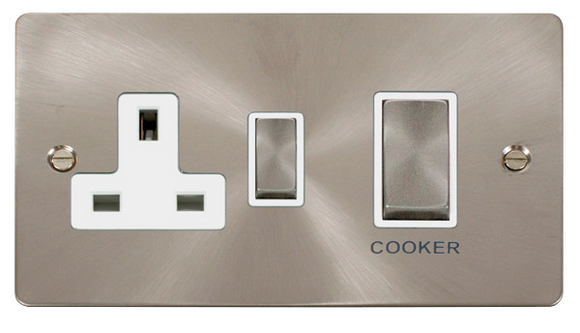 Click® Scolmore Define® FPBS504WH 45A Ingot 2 Gang DP Switch With 13A DP Switched Socket Brushed Stainless White Insert