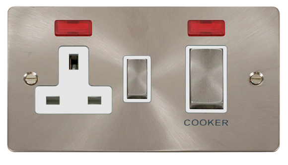 Click® Scolmore Define® FPBS505WH 45A Ingot 2 Gang DP Switch With 13A DP Switched Socket & Neons Brushed Stainless Neons Insert