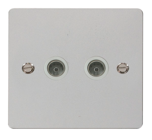 Click® Scolmore Define® FPCH066WH Twin Coaxial Outlet Polished Chrome White Insert