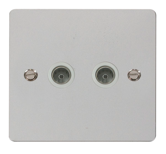Click® Scolmore Define® FPCH066WH Twin Coaxial Outlet Polished Chrome White Insert