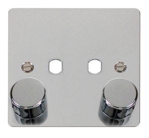 Click® Scolmore Define® FPCH152PL 2 Gang Dimmer Plate & Knobs (800W Max) - 2 Apertures Polished Chrome  Insert