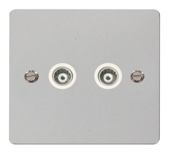 Click® Scolmore Define® FPCH159WH Twin Isolated Coaxial Outlet  Polished Chrome White Insert