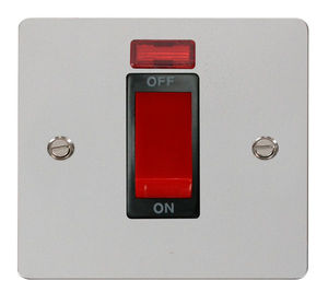 Click® Scolmore Define® FPCH201BK 45A 1 Gang DP Switch With Neon Polished Chrome Black Insert