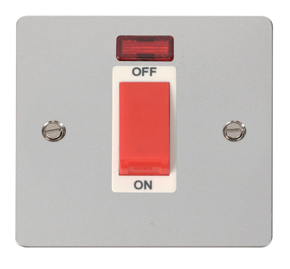 Click® Scolmore Define® FPCH201WH 45A 1 Gang DP Switch With Neon Polished Chrome White Insert
