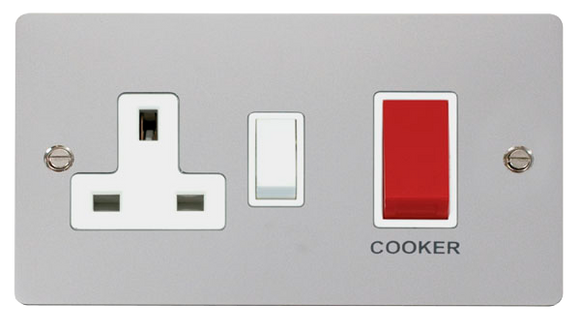 Click® Scolmore Define® FPCH204WH 45A 2 Gang DP Switch With 13A DP Switched Socket Polished Chrome White Insert