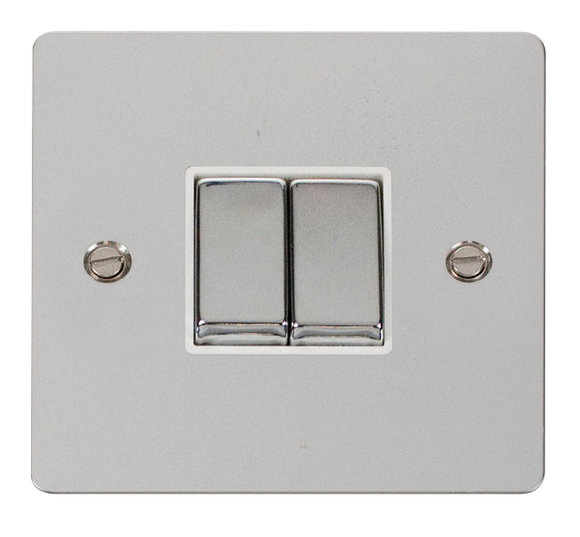 Click® Scolmore Define® FPCH412WH 10AX Ingot 2 Gang 2 Way Plate Switch Polished Chrome White Insert