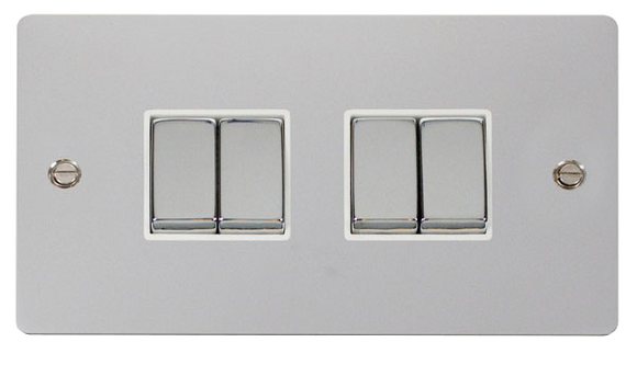 Click® Scolmore Define® FPCH414WH 10AX Ingot 4 Gang 2 Way Plate Switch Polished Chrome White Insert