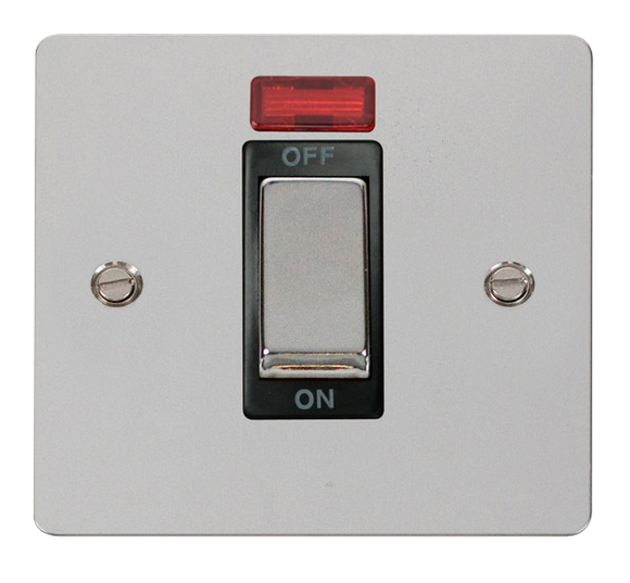 Click® Scolmore Define® FPCH501BK 45A Ingot 1 Gang DP Switch With Neon Polished Chrome Black Insert