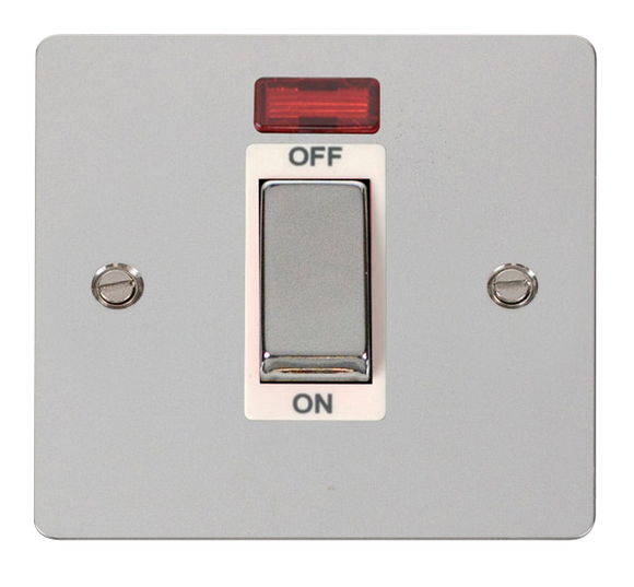 Click® Scolmore Define® FPCH501WH 45A Ingot 1 Gang DP Switch With Neon Polished Chrome White Insert