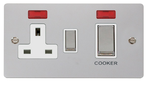 Click® Scolmore Define® FPCH505WH 45A Ingot 2 Gang DP Switch With 13A DP Switched Socket & Neons Polished Chrome Neons Insert